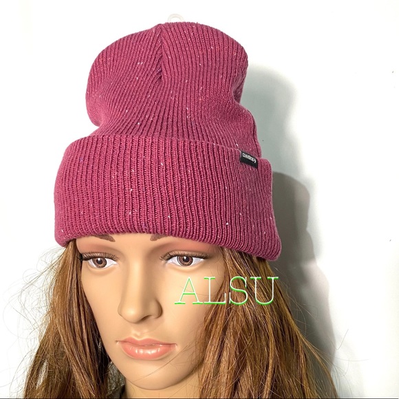 💖MEGA SALE💖Converse ! Speckled Cuffed Womens Beanie Hat Wine 10018019-A01 - Picture 2 of 6